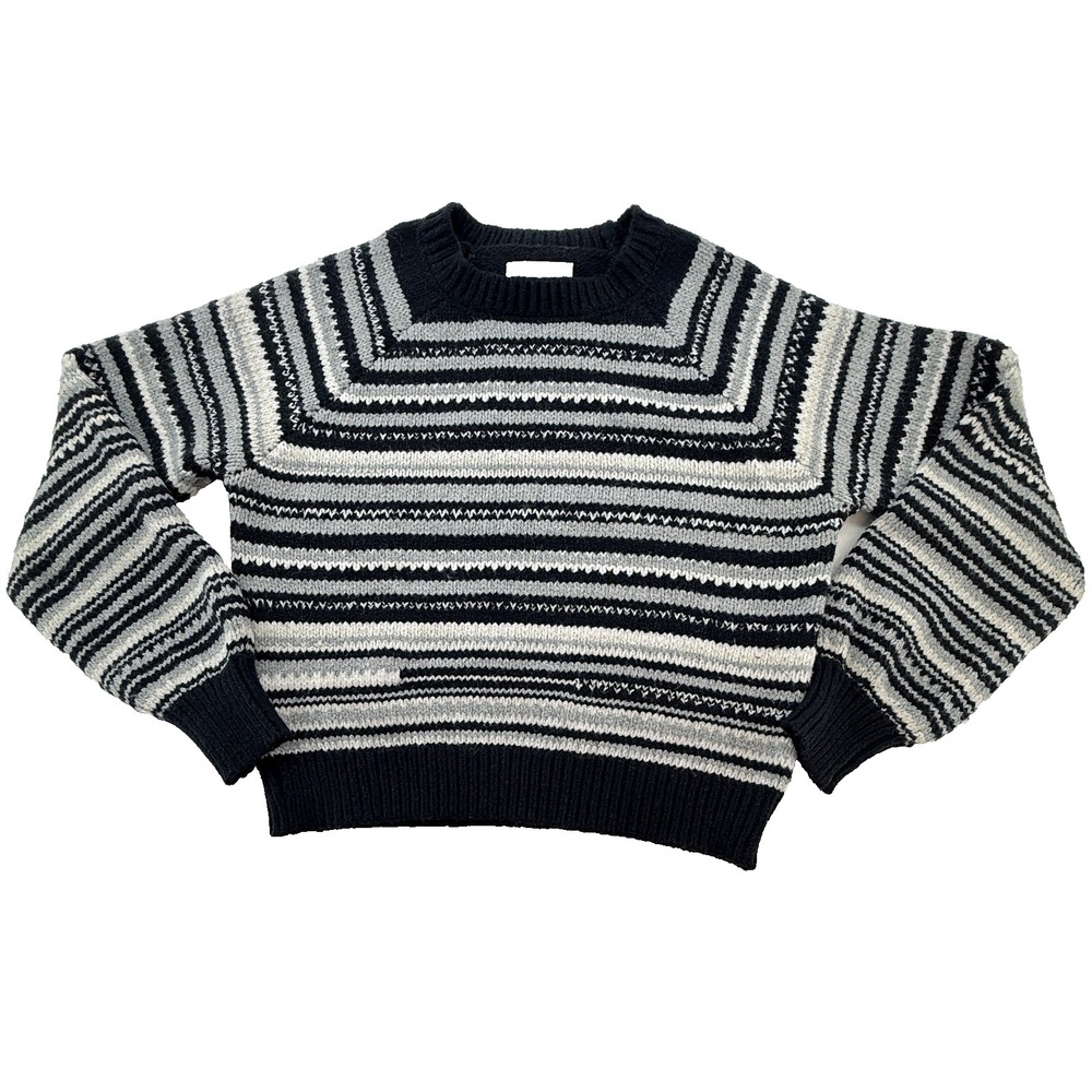Lucky Brand Womens Striped Knit Sweater‎ Medium Black White Crewneck Textured